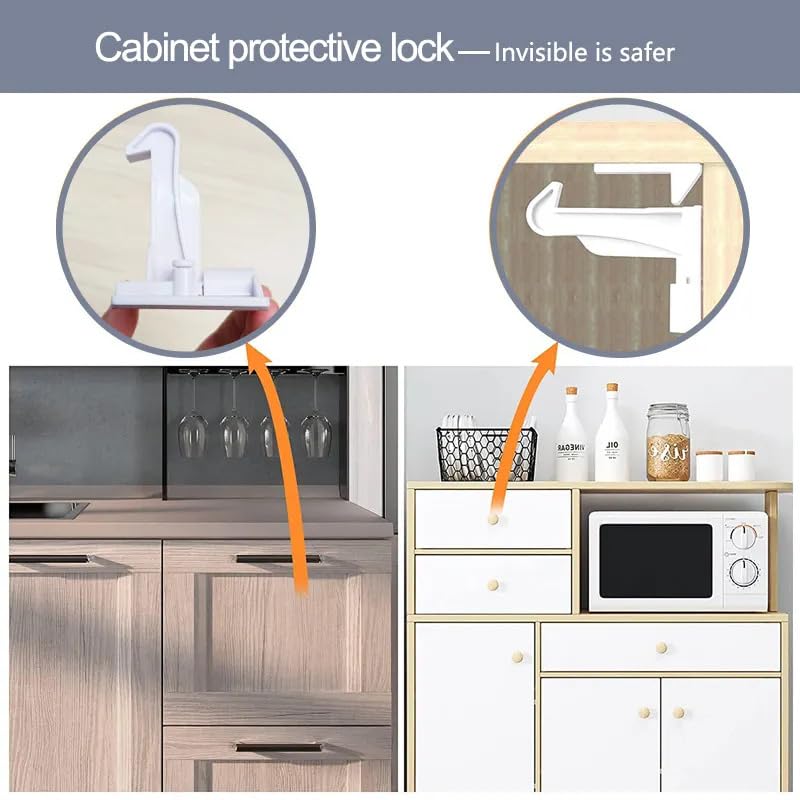 10 Pack Child Cabinet Locks, Baby Proofing Safety Locks for Cabinets, Drawers, Appliances, Easy Installation, No Drilling Required, Ideal for Toddlers and Babies (10P white)