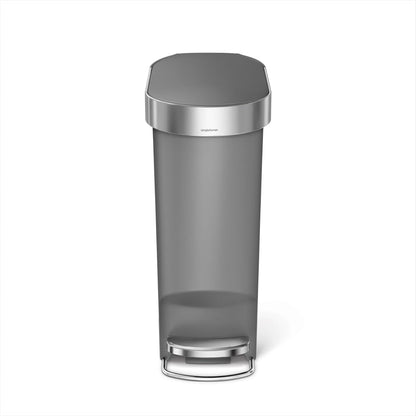 Slim Step Can, 40L / 10.6 Gallon Kitchen Trash Can, Stainless Steel Liner Rim, 150,000-Step Pedal, Lid Shox® Silent Close, Grey Plastic