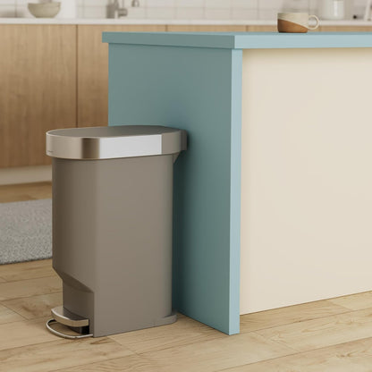Slim Step Can, 40L / 10.6 Gallon Kitchen Trash Can, Stainless Steel Liner Rim, 150,000-Step Pedal, Lid Shox® Silent Close, Grey Plastic