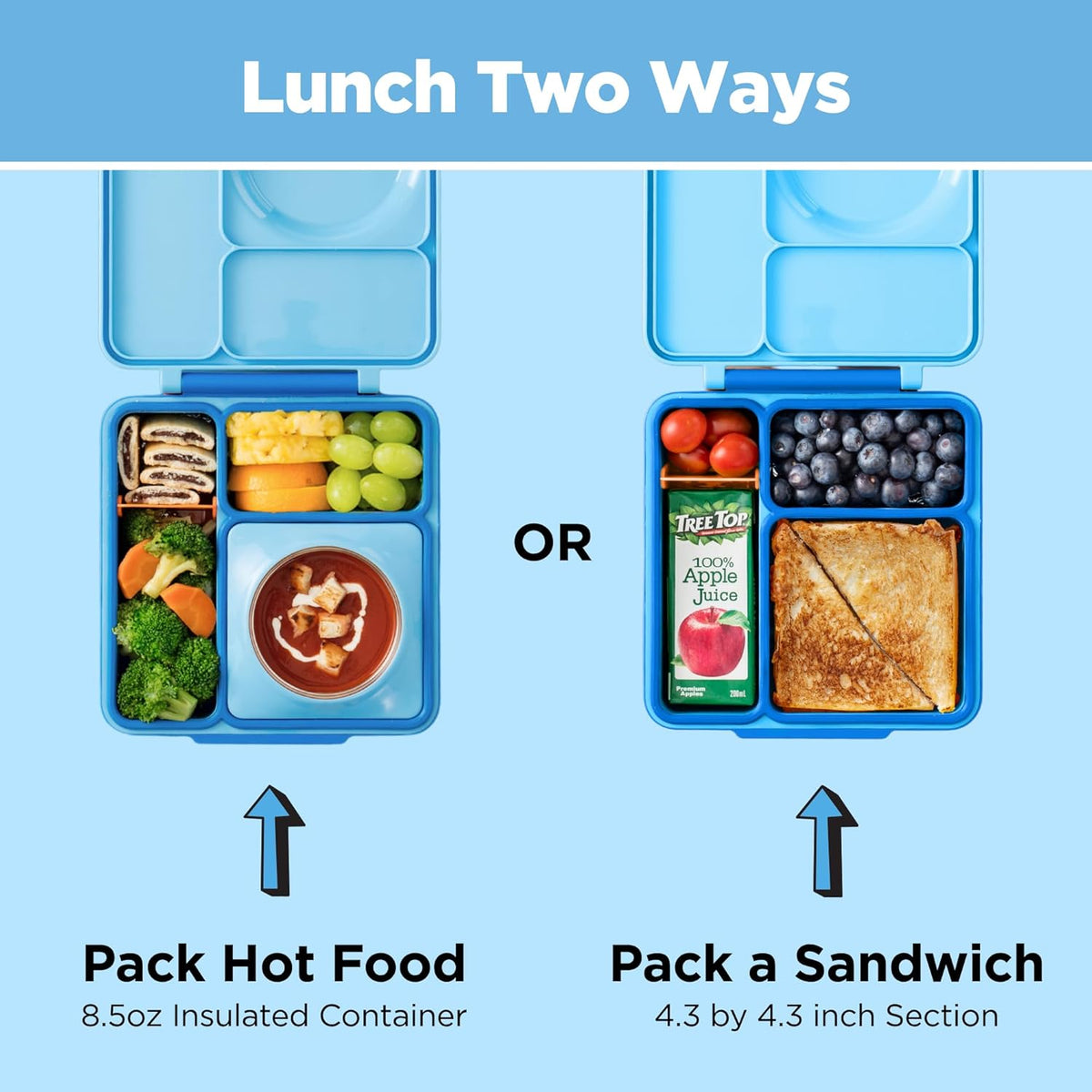 OmieBox Kids Insulated Leakproof Bento Lunch Box with Food Jar (Blue Sky)