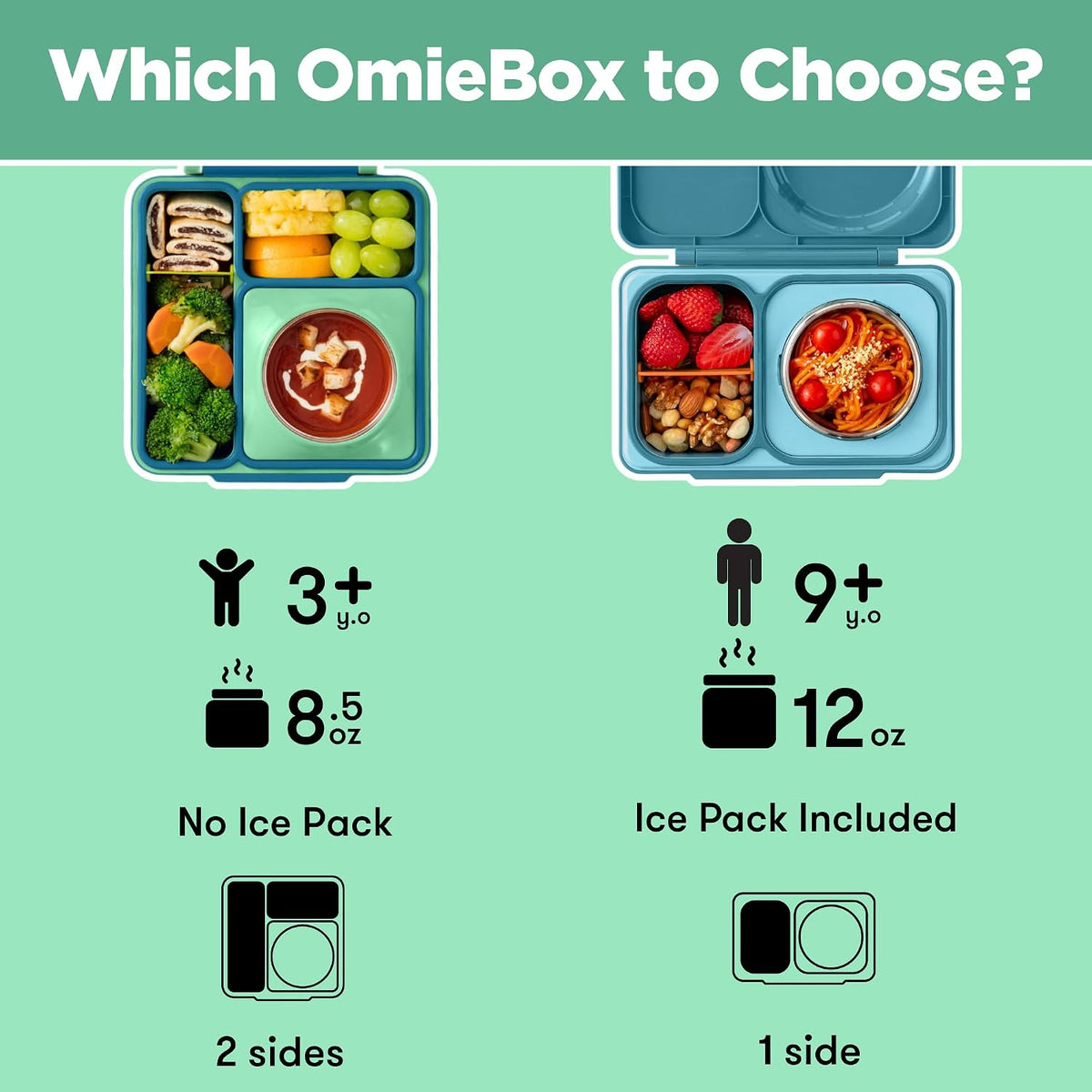 OmieBox Kids Insulated Leakproof Bento Lunch Box with Food Jar (Blue Sky)