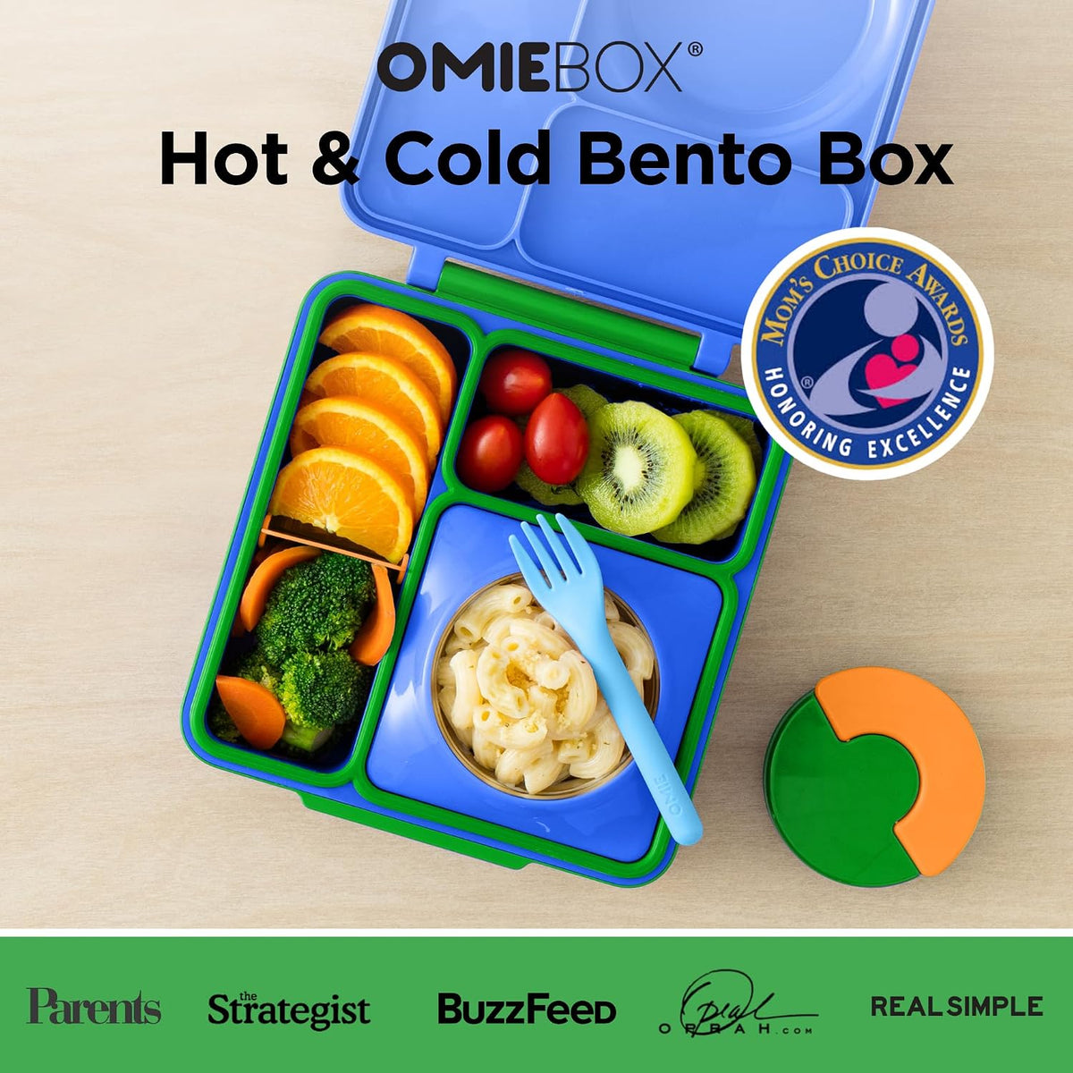 OmieBox Kids Insulated Leakproof Bento Lunch Box with Food Jar (Blue Sky)