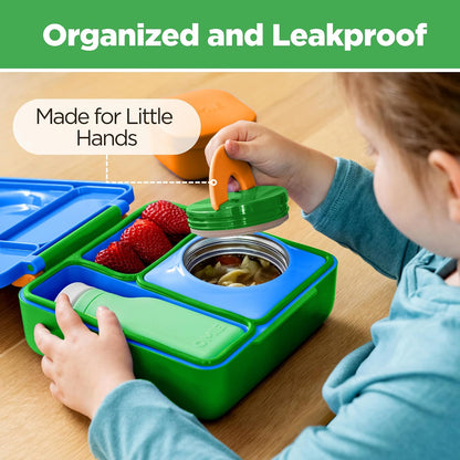 OmieBox Kids Insulated Leakproof Bento Lunch Box with Food Jar (Blue Sky)