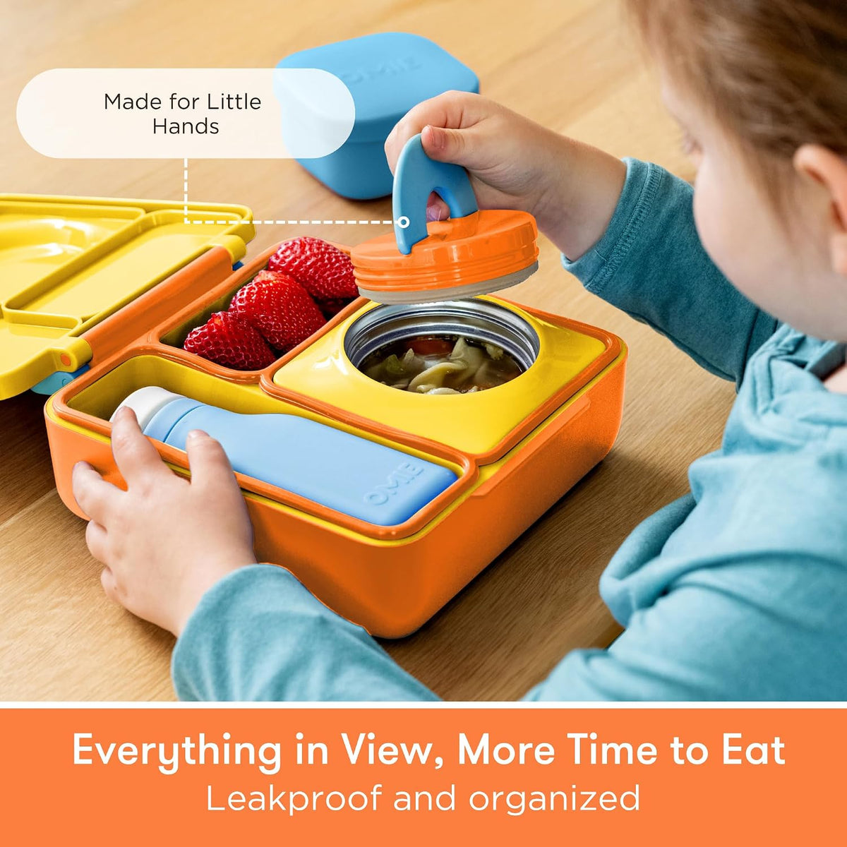 OmieBox Kids Insulated Leakproof Bento Lunch Box with Food Jar (Blue Sky)