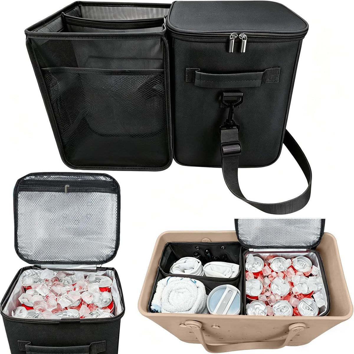 XYFuuee 2-in-1 Cooler Organizer Insert for X Large Bogg Bag Accessories, PEVA Portable Leak-Proof Ice Chest, Lightweight Mesh Divider Inserts Pouch with 4Fastener for XL Bog Beach Rubber Tote
