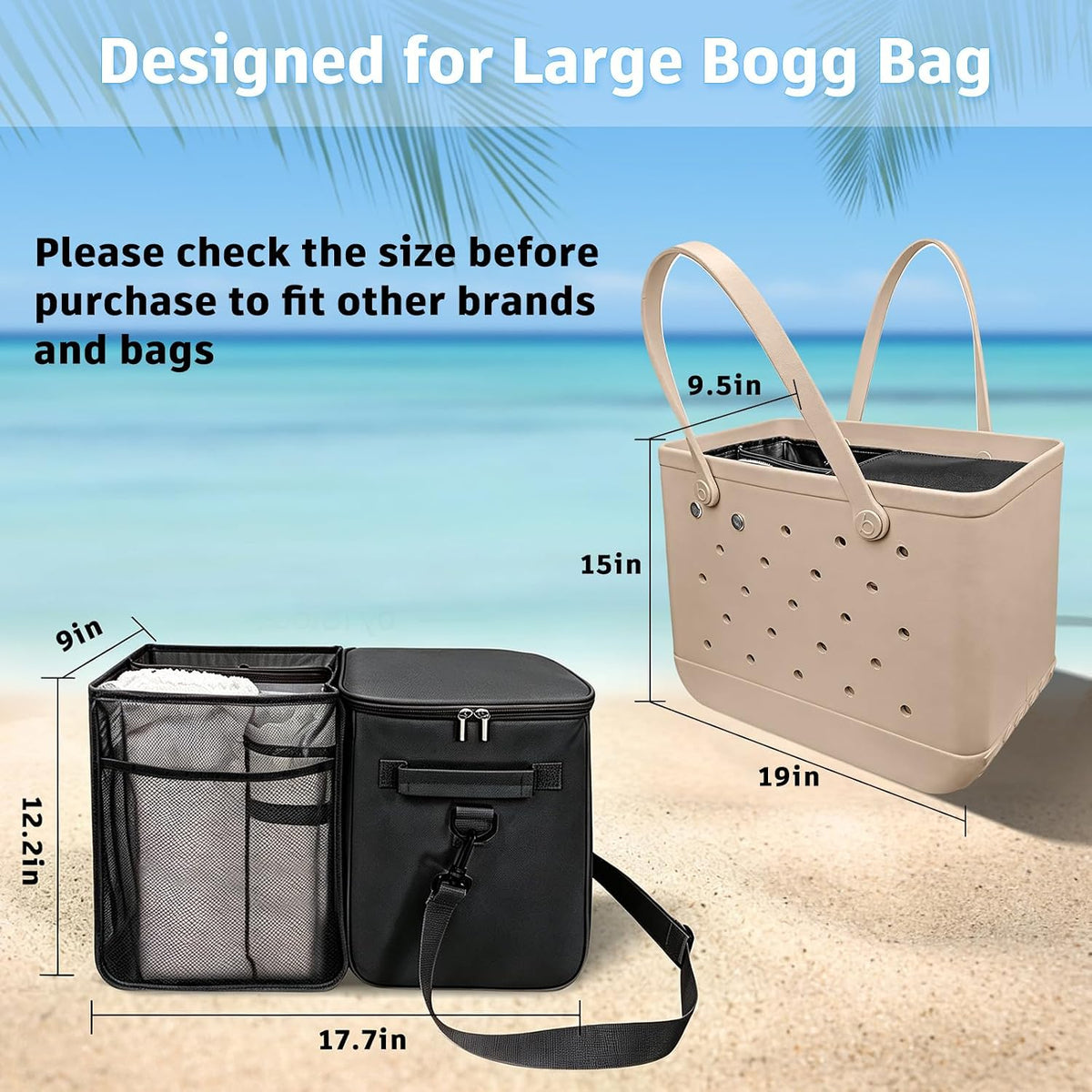 XYFuuee 2-in-1 Cooler Organizer Insert for X Large Bogg Bag Accessories, PEVA Portable Leak-Proof Ice Chest, Lightweight Mesh Divider Inserts Pouch with 4Fastener for XL Bog Beach Rubber Tote