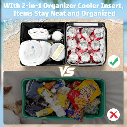 XYFuuee 2-in-1 Cooler Organizer Insert for X Large Bogg Bag Accessories, PEVA Portable Leak-Proof Ice Chest, Lightweight Mesh Divider Inserts Pouch with 4Fastener for XL Bog Beach Rubber Tote