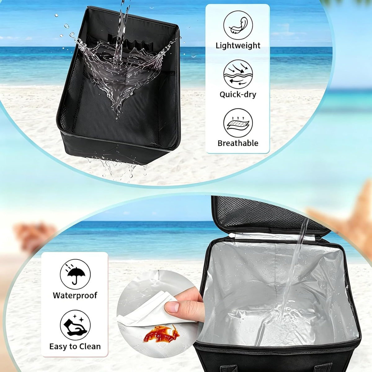 XYFuuee 2-in-1 Cooler Organizer Insert for X Large Bogg Bag Accessories, PEVA Portable Leak-Proof Ice Chest, Lightweight Mesh Divider Inserts Pouch with 4Fastener for XL Bog Beach Rubber Tote