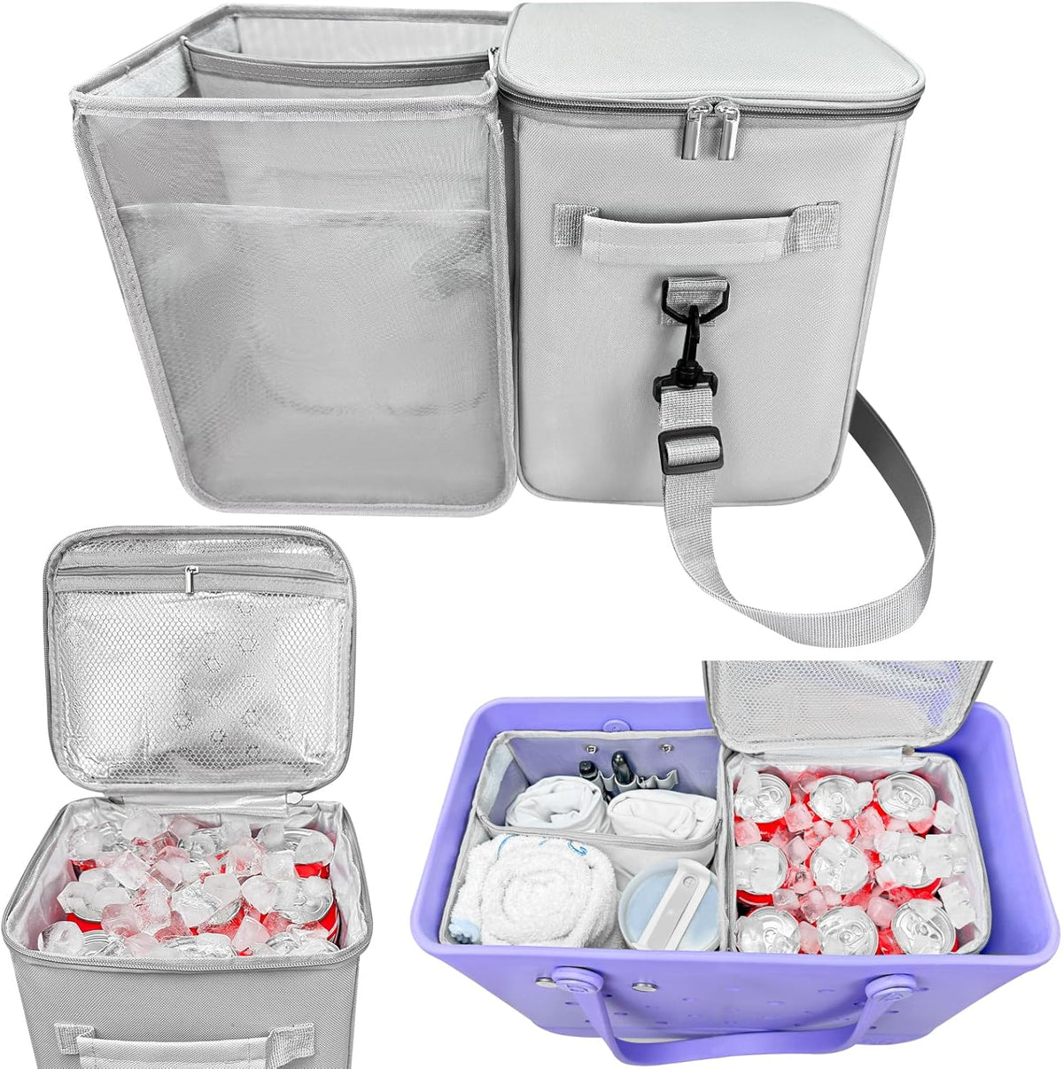 XYFuuee 2-in-1 Cooler Organizer Insert for X Large Bogg Bag Accessories, PEVA Portable Leak-Proof Ice Chest, Lightweight Mesh Divider Inserts Pouch with 4Fastener for XL Bog Beach Rubber Tote