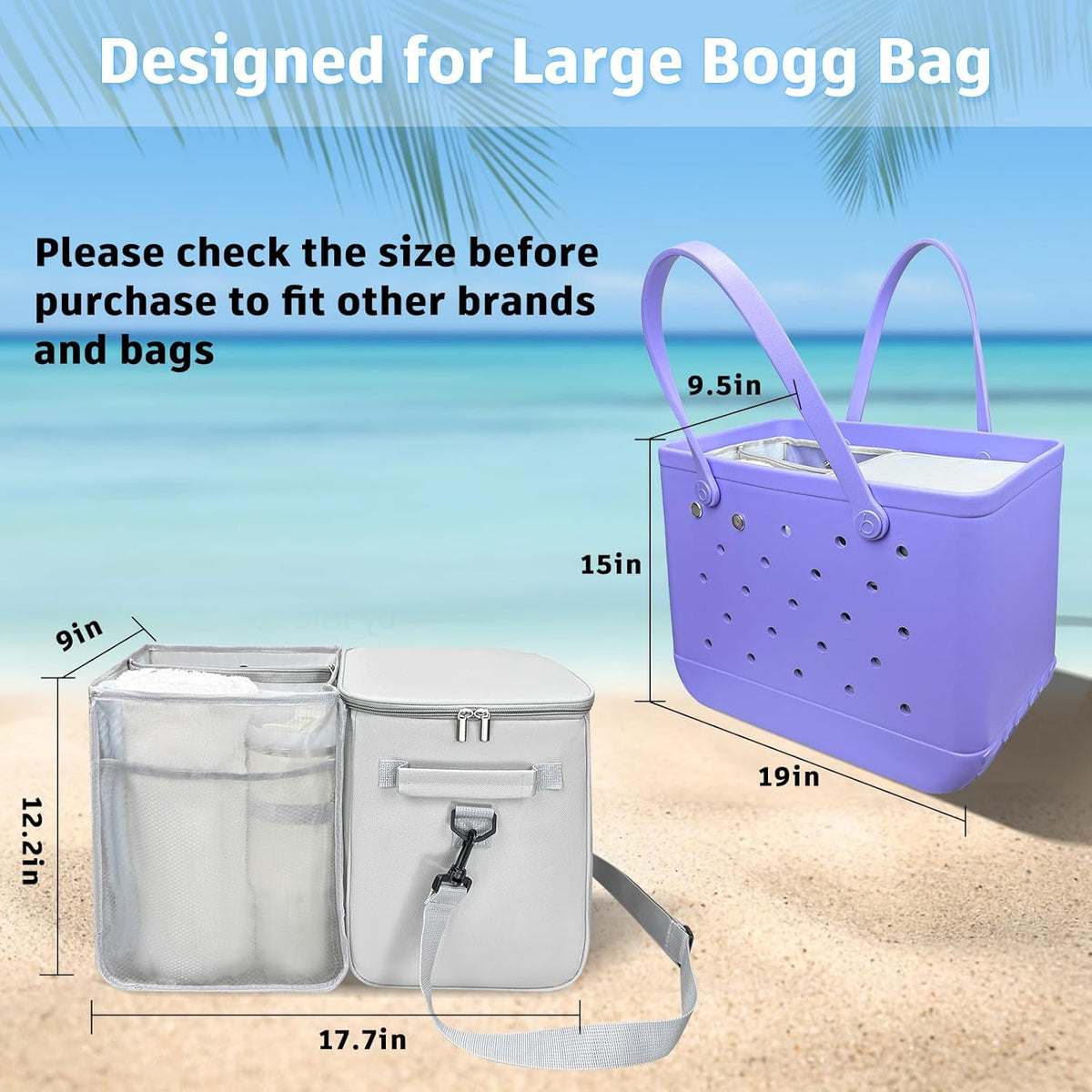 XYFuuee 2-in-1 Cooler Organizer Insert for X Large Bogg Bag Accessories, PEVA Portable Leak-Proof Ice Chest, Lightweight Mesh Divider Inserts Pouch with 4Fastener for XL Bog Beach Rubber Tote