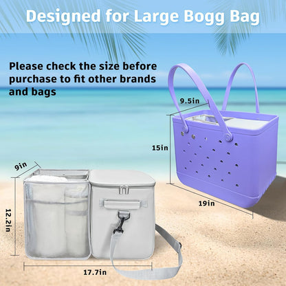 XYFuuee 2-in-1 Cooler Organizer Insert for X Large Bogg Bag Accessories, PEVA Portable Leak-Proof Ice Chest, Lightweight Mesh Divider Inserts Pouch with 4Fastener for XL Bog Beach Rubber Tote