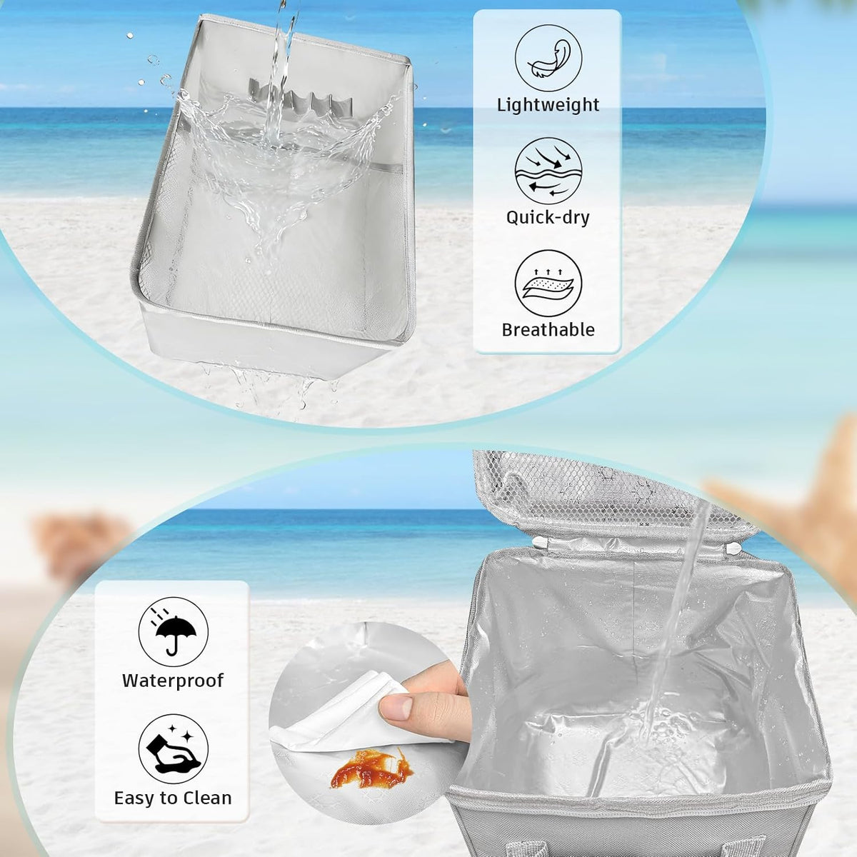 XYFuuee 2-in-1 Cooler Organizer Insert for X Large Bogg Bag Accessories, PEVA Portable Leak-Proof Ice Chest, Lightweight Mesh Divider Inserts Pouch with 4Fastener for XL Bog Beach Rubber Tote