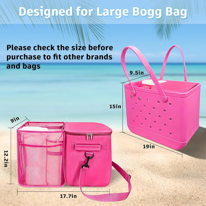 XYFuuee 2-in-1 Cooler Organizer Insert for X Large Bogg Bag Accessories, PEVA Portable Leak-Proof Ice Chest, Lightweight Mesh Divider Inserts Pouch with 4Fastener for XL Bog Beach Rubber Tote