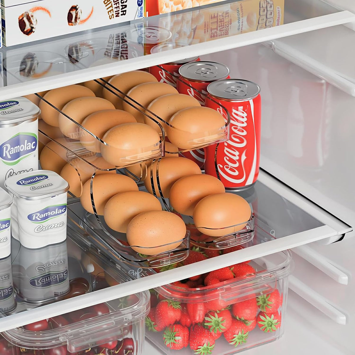 Egg Holder for Fridge, FIFO Egg Roller for Eggs 12 Count, Clear | Auto Rolling Egg Storage Organizer Container, Dispenser for Refrigerator, Space Saving