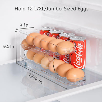 Egg Holder for Fridge, FIFO Egg Roller for Eggs 12 Count, Clear | Auto Rolling Egg Storage Organizer Container, Dispenser for Refrigerator, Space Saving
