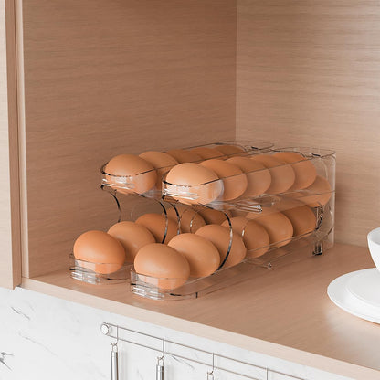 Egg Holder for Fridge, FIFO Egg Roller for Eggs 12 Count, Clear | Auto Rolling Egg Storage Organizer Container, Dispenser for Refrigerator, Space Saving