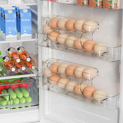 Egg Holder for Fridge, FIFO Egg Roller for Eggs 12 Count, Clear | Auto Rolling Egg Storage Organizer Container, Dispenser for Refrigerator, Space Saving