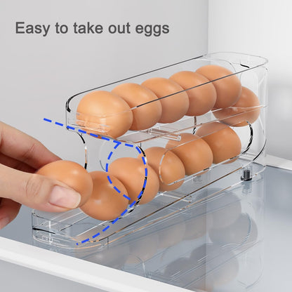 Egg Holder for Fridge, FIFO Egg Roller for Eggs 12 Count, Clear | Auto Rolling Egg Storage Organizer Container, Dispenser for Refrigerator, Space Saving