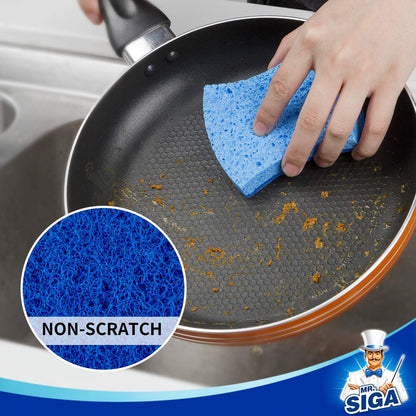 Non-Scratch Cellulose Scrub Sponge, Dual-Sided Dish Sponge, 12 Pack