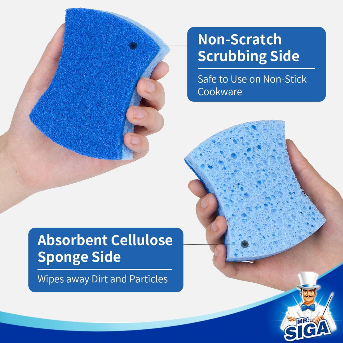 Non-Scratch Cellulose Scrub Sponge, Dual-Sided Dish Sponge, 12 Pack