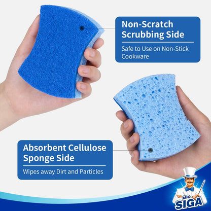 Non-Scratch Cellulose Scrub Sponge, Dual-Sided Dish Sponge, 12 Pack