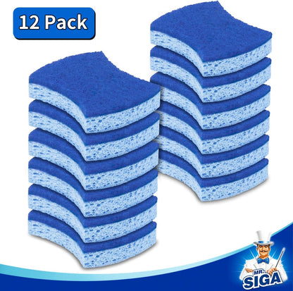 Non-Scratch Cellulose Scrub Sponge, Dual-Sided Dish Sponge, 12 Pack