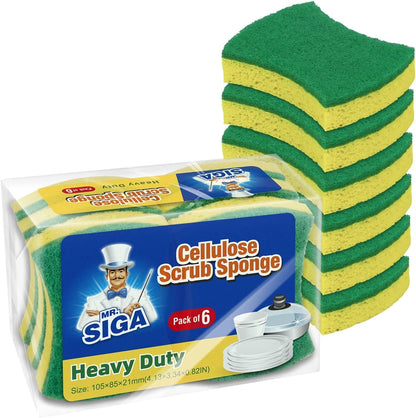 Non-Scratch Cellulose Scrub Sponge, Dual-Sided Dish Sponge, 12 Pack