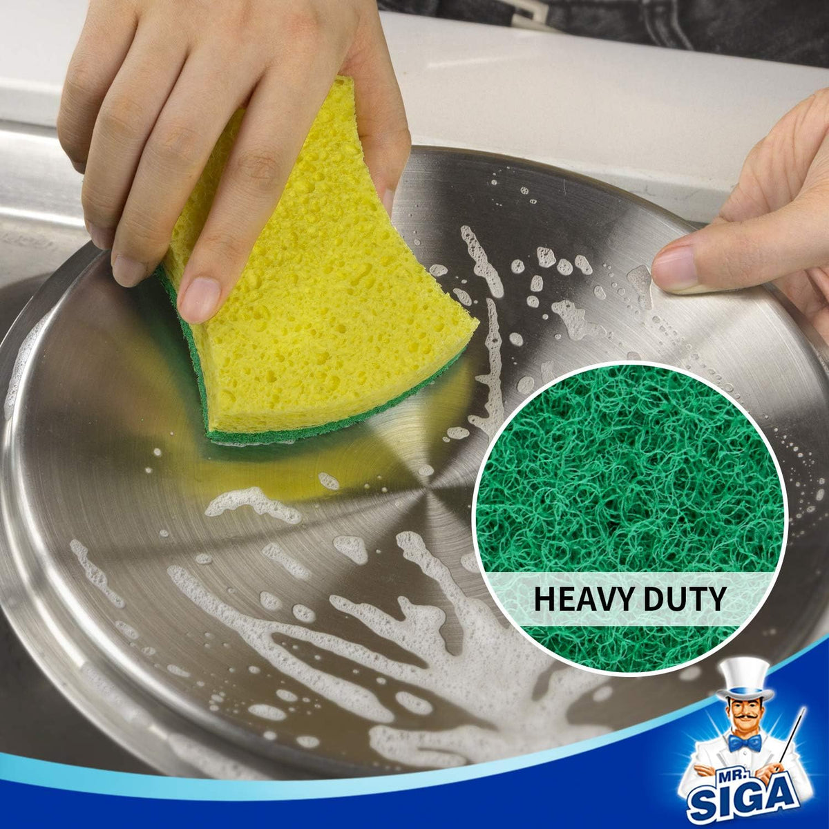 Non-Scratch Cellulose Scrub Sponge, Dual-Sided Dish Sponge, 12 Pack