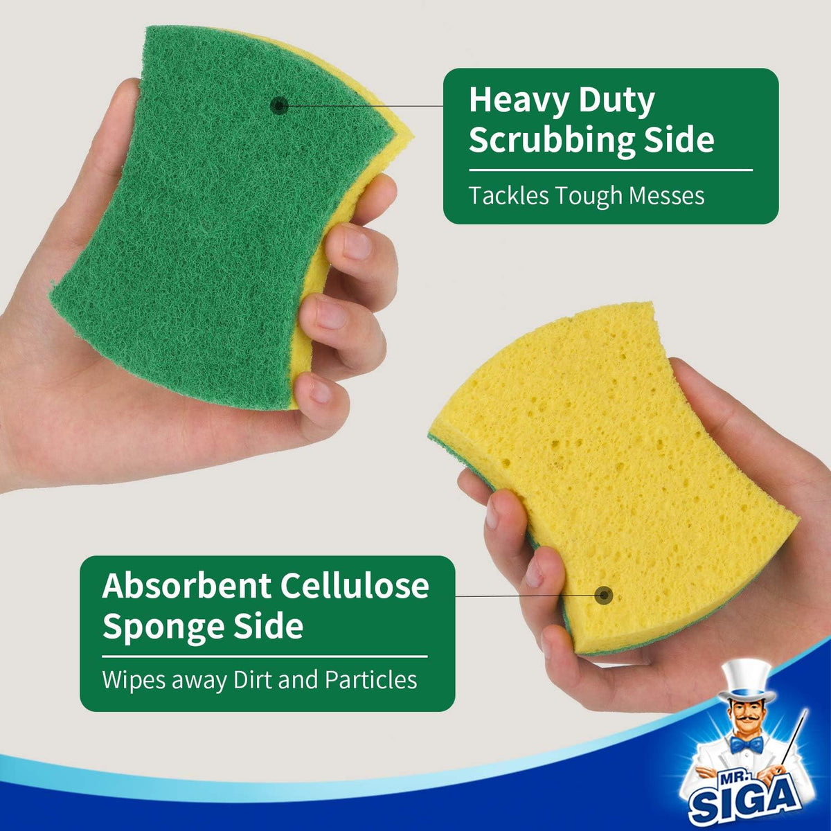 Non-Scratch Cellulose Scrub Sponge, Dual-Sided Dish Sponge, 12 Pack