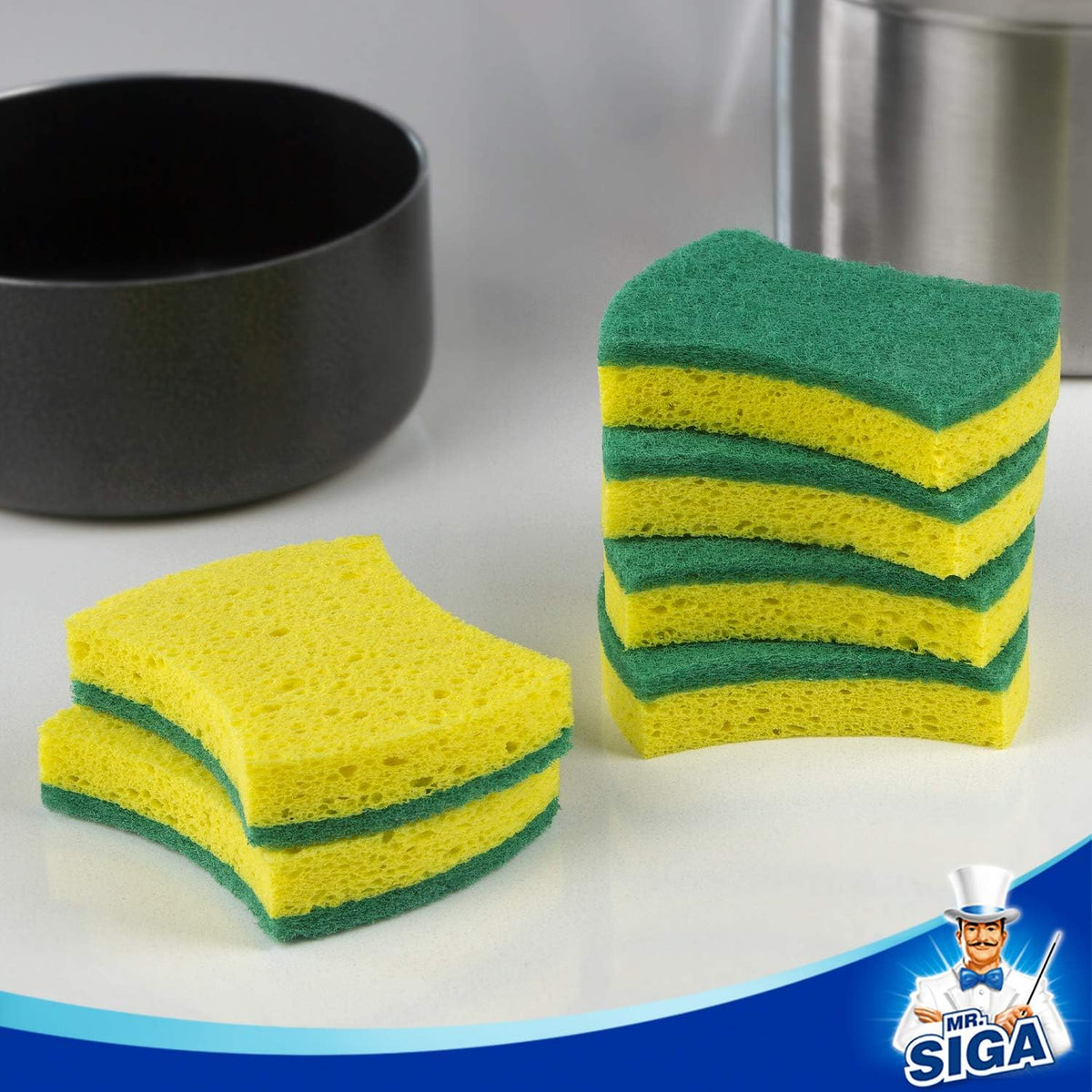 Non-Scratch Cellulose Scrub Sponge, Dual-Sided Dish Sponge, 12 Pack
