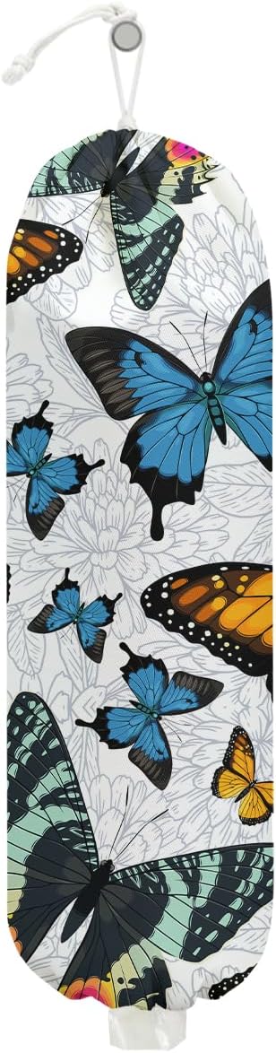 Gothic Moth Butterfly Plastic Bag Holder, Wall Mount Grocery Bag Holder | Plastic Storage bag, Pull Rope Free Adjustment, Plastic Bag Holders for Grocery Bags, Plastic Bag Dispenser for Home Kitchen