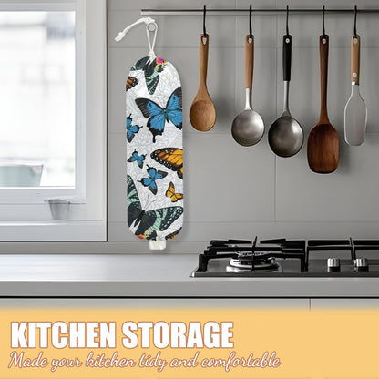 Gothic Moth Butterfly Plastic Bag Holder, Wall Mount Grocery Bag Holder | Plastic Storage bag, Pull Rope Free Adjustment, Plastic Bag Holders for Grocery Bags, Plastic Bag Dispenser for Home Kitchen