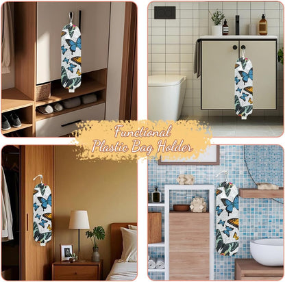 Gothic Moth Butterfly Plastic Bag Holder, Wall Mount Grocery Bag Holder | Plastic Storage bag, Pull Rope Free Adjustment, Plastic Bag Holders for Grocery Bags, Plastic Bag Dispenser for Home Kitchen