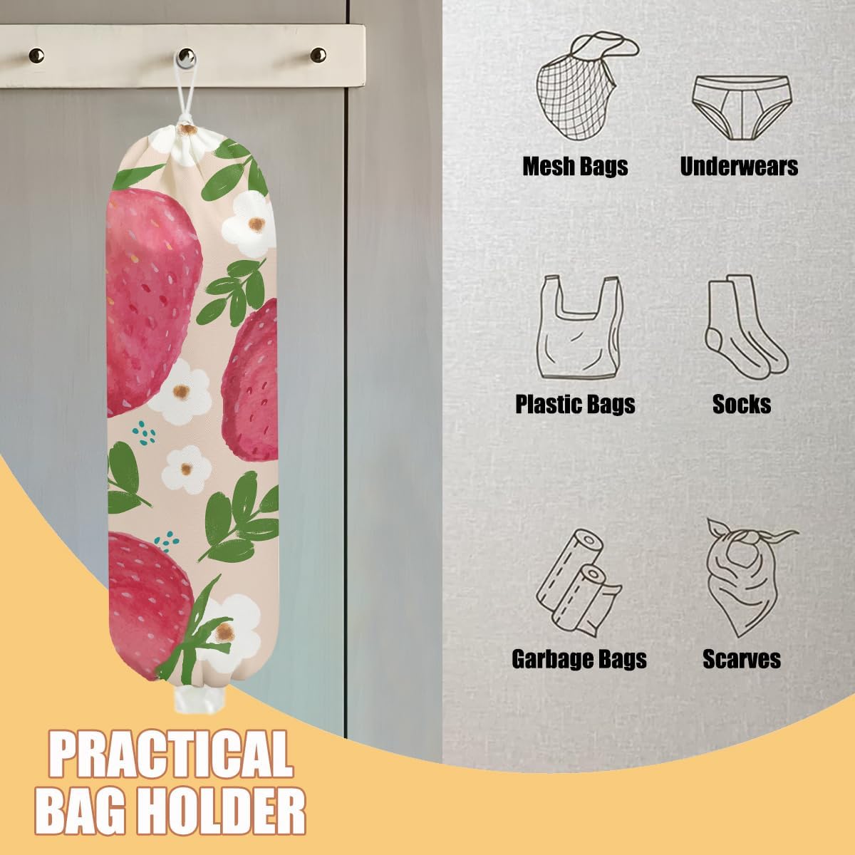 Gothic Moth Butterfly Plastic Bag Holder, Wall Mount Grocery Bag Holder | Plastic Storage bag, Pull Rope Free Adjustment, Plastic Bag Holders for Grocery Bags, Plastic Bag Dispenser for Home Kitchen
