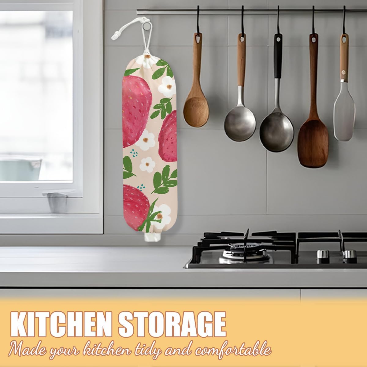 Gothic Moth Butterfly Plastic Bag Holder, Wall Mount Grocery Bag Holder | Plastic Storage bag, Pull Rope Free Adjustment, Plastic Bag Holders for Grocery Bags, Plastic Bag Dispenser for Home Kitchen