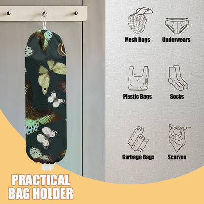 Gothic Moth Butterfly Plastic Bag Holder, Wall Mount Grocery Bag Holder | Plastic Storage bag, Pull Rope Free Adjustment, Plastic Bag Holders for Grocery Bags, Plastic Bag Dispenser for Home Kitchen