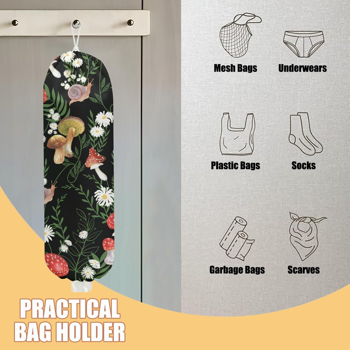 Gothic Moth Butterfly Plastic Bag Holder, Wall Mount Grocery Bag Holder | Plastic Storage bag, Pull Rope Free Adjustment, Plastic Bag Holders for Grocery Bags, Plastic Bag Dispenser for Home Kitchen