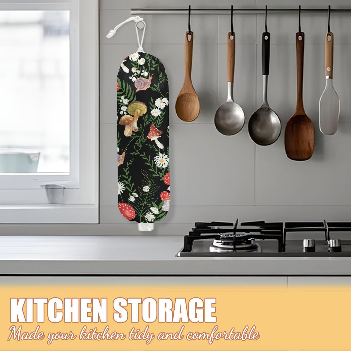 Gothic Moth Butterfly Plastic Bag Holder, Wall Mount Grocery Bag Holder | Plastic Storage bag, Pull Rope Free Adjustment, Plastic Bag Holders for Grocery Bags, Plastic Bag Dispenser for Home Kitchen