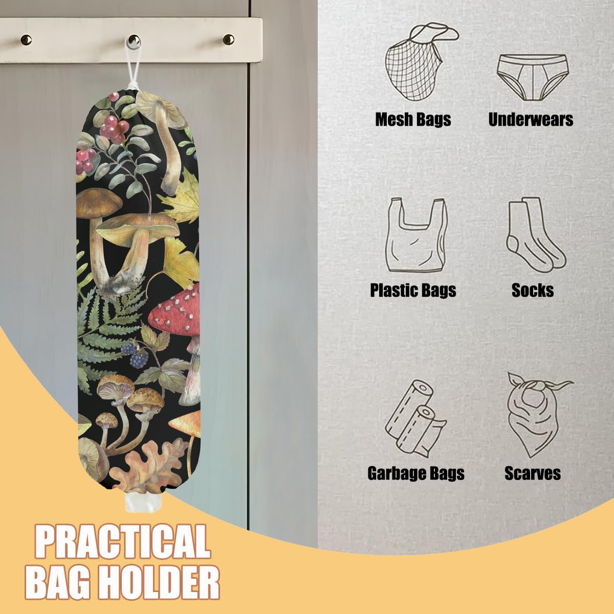 Gothic Moth Butterfly Plastic Bag Holder, Wall Mount Grocery Bag Holder | Plastic Storage bag, Pull Rope Free Adjustment, Plastic Bag Holders for Grocery Bags, Plastic Bag Dispenser for Home Kitchen