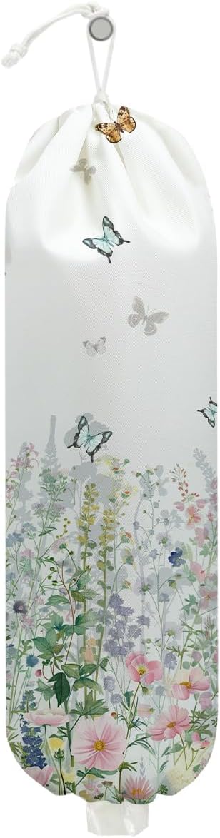 Gothic Moth Butterfly Plastic Bag Holder, Wall Mount Grocery Bag Holder | Plastic Storage bag, Pull Rope Free Adjustment, Plastic Bag Holders for Grocery Bags, Plastic Bag Dispenser for Home Kitchen