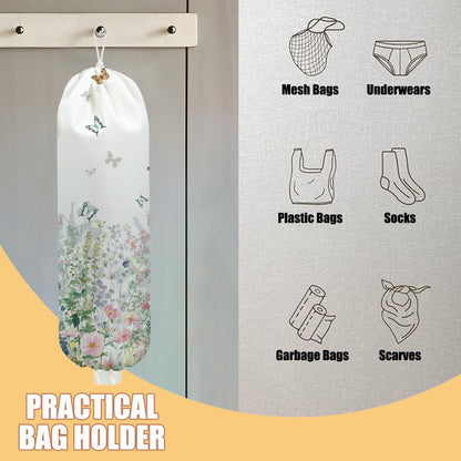 Gothic Moth Butterfly Plastic Bag Holder, Wall Mount Grocery Bag Holder | Plastic Storage bag, Pull Rope Free Adjustment, Plastic Bag Holders for Grocery Bags, Plastic Bag Dispenser for Home Kitchen