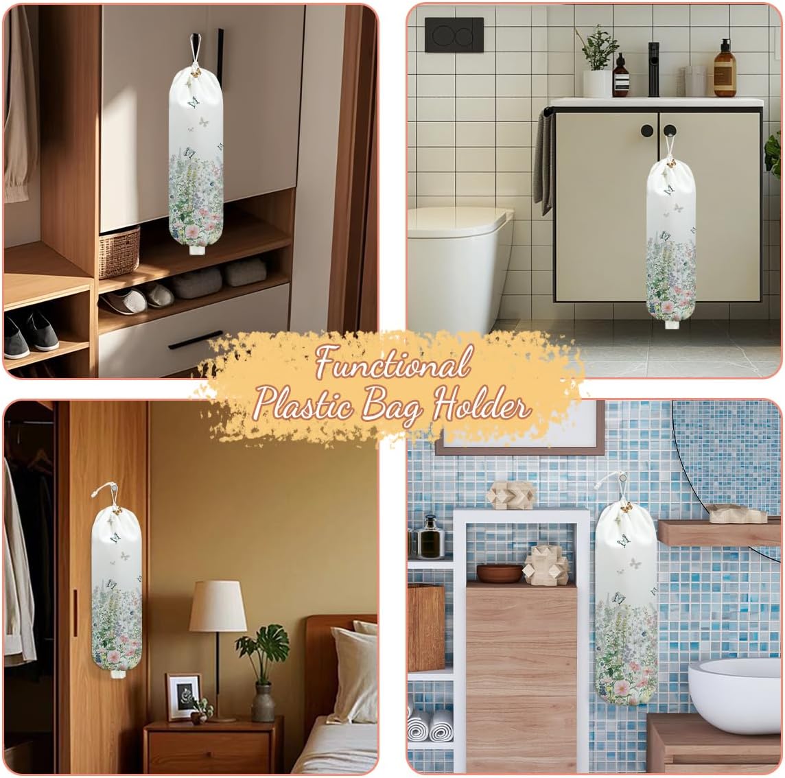 Gothic Moth Butterfly Plastic Bag Holder, Wall Mount Grocery Bag Holder | Plastic Storage bag, Pull Rope Free Adjustment, Plastic Bag Holders for Grocery Bags, Plastic Bag Dispenser for Home Kitchen
