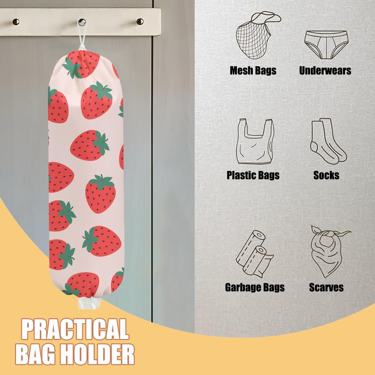 Gothic Moth Butterfly Plastic Bag Holder, Wall Mount Grocery Bag Holder | Plastic Storage bag, Pull Rope Free Adjustment, Plastic Bag Holders for Grocery Bags, Plastic Bag Dispenser for Home Kitchen