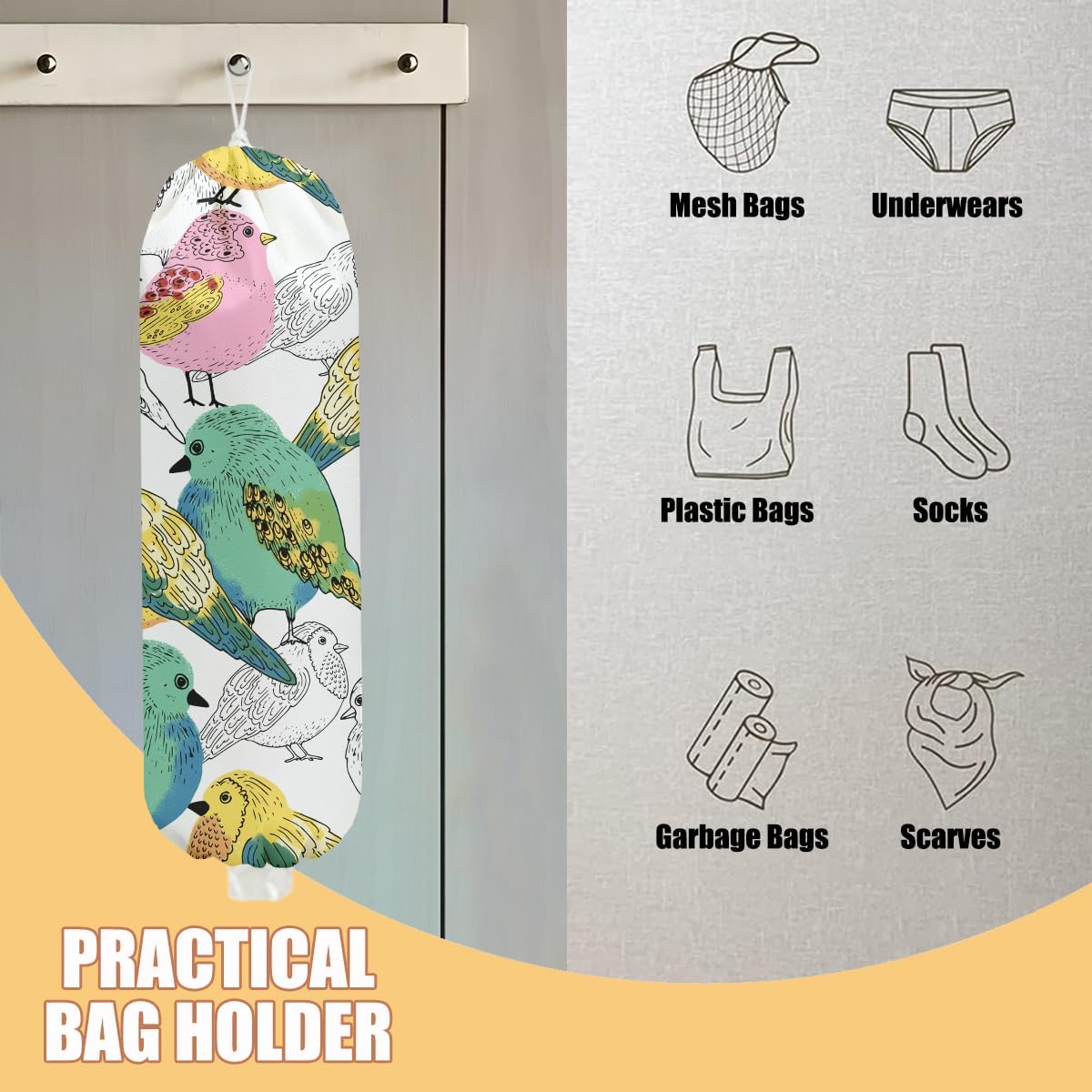 Gothic Moth Butterfly Plastic Bag Holder, Wall Mount Grocery Bag Holder | Plastic Storage bag, Pull Rope Free Adjustment, Plastic Bag Holders for Grocery Bags, Plastic Bag Dispenser for Home Kitchen