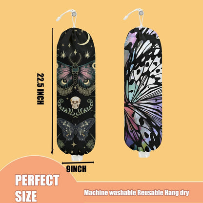 Gothic Moth Butterfly Plastic Bag Holder, Wall Mount Grocery Bag Holder | Plastic Storage bag, Pull Rope Free Adjustment, Plastic Bag Holders for Grocery Bags, Plastic Bag Dispenser for Home Kitchen