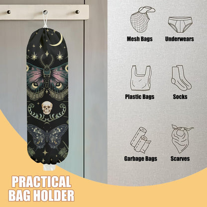 Gothic Moth Butterfly Plastic Bag Holder, Wall Mount Grocery Bag Holder | Plastic Storage bag, Pull Rope Free Adjustment, Plastic Bag Holders for Grocery Bags, Plastic Bag Dispenser for Home Kitchen