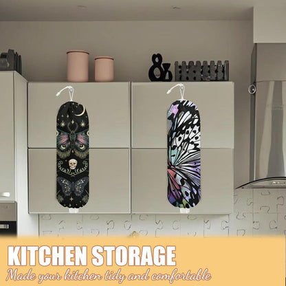 Gothic Moth Butterfly Plastic Bag Holder, Wall Mount Grocery Bag Holder | Plastic Storage bag, Pull Rope Free Adjustment, Plastic Bag Holders for Grocery Bags, Plastic Bag Dispenser for Home Kitchen