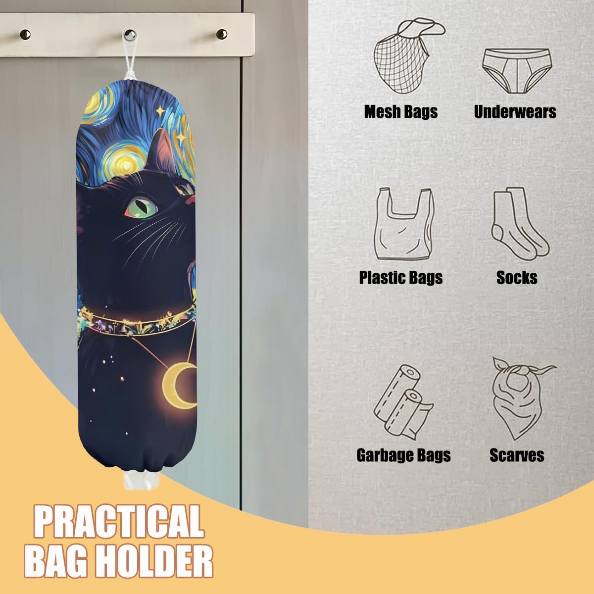 Gothic Moth Butterfly Plastic Bag Holder, Wall Mount Grocery Bag Holder | Plastic Storage bag, Pull Rope Free Adjustment, Plastic Bag Holders for Grocery Bags, Plastic Bag Dispenser for Home Kitchen