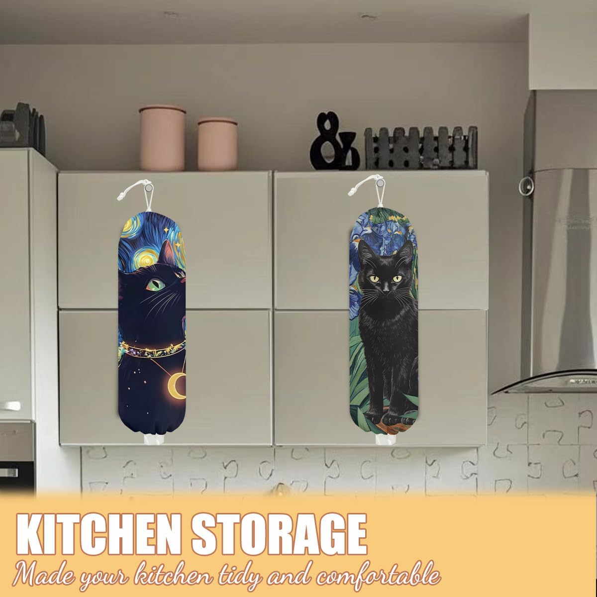 Gothic Moth Butterfly Plastic Bag Holder, Wall Mount Grocery Bag Holder | Plastic Storage bag, Pull Rope Free Adjustment, Plastic Bag Holders for Grocery Bags, Plastic Bag Dispenser for Home Kitchen