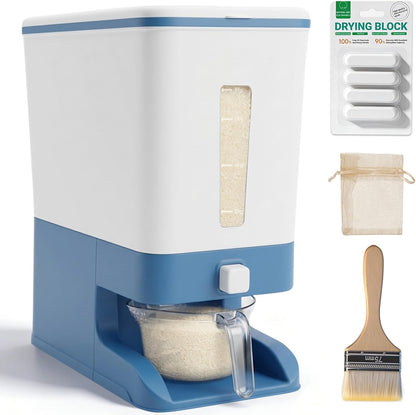 Rice Dispenser 20 Lbs with Moisture Absorbing Clay, Rice Storage Container with Measuring Cup, 12 L Cereal Containers Storage Airtight for Kitchen Pantry Organization
